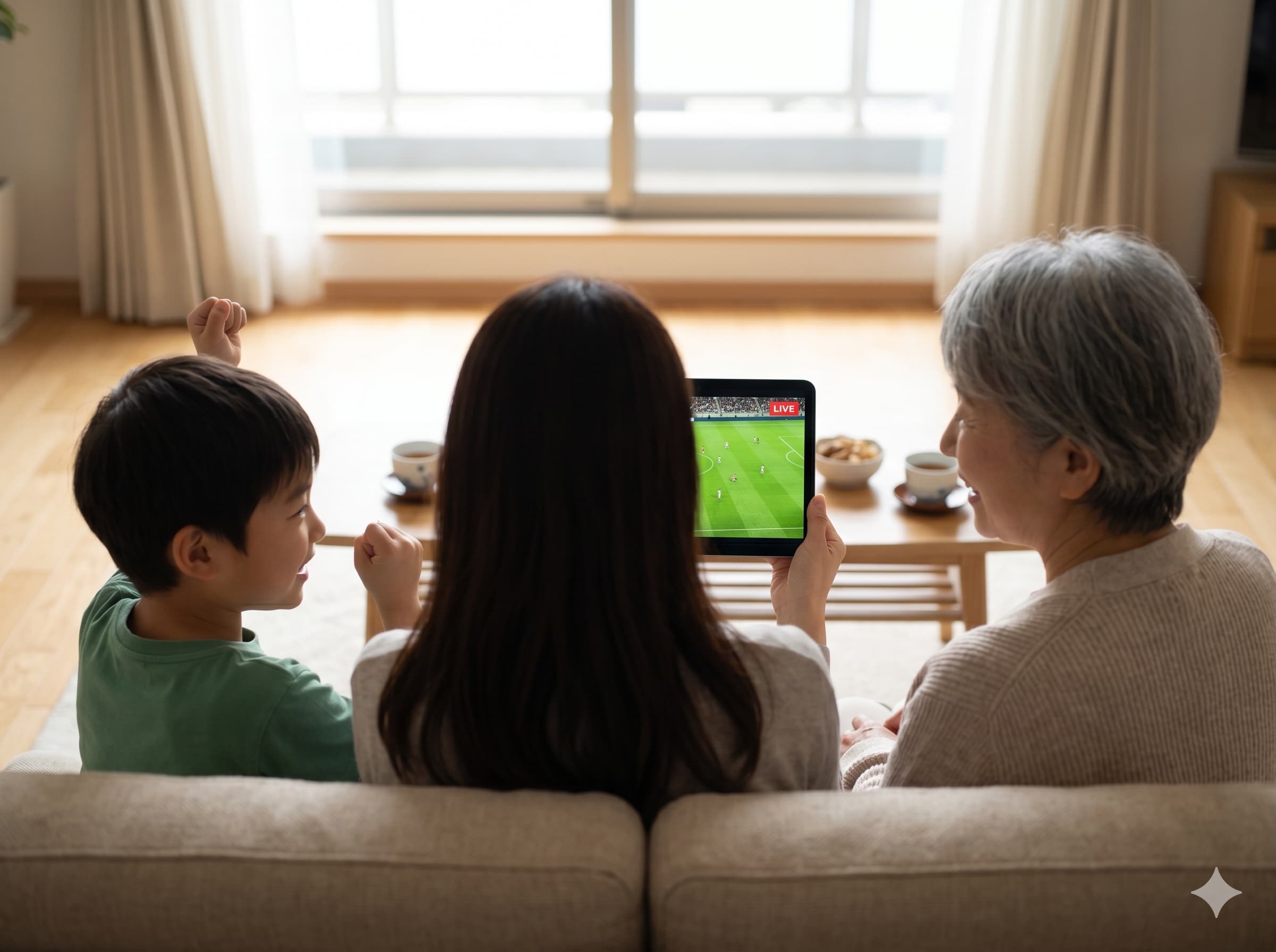 遠方の家族がスマホで子どもの試合をリアルタイム観戦